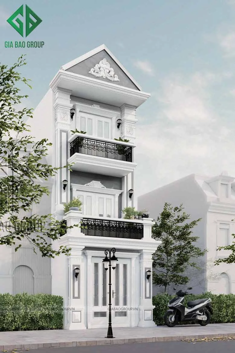 Không gian mặt tiền nhà phố 3 tầng tân cổ điển