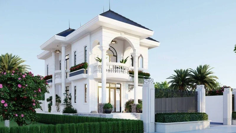 Thiết kế nhà phố kiểu pháp 2 tầng có 4 phòng ngủ