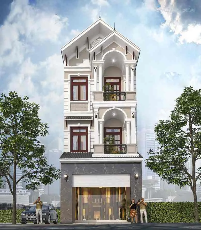 Nhà phố mái ngói hiện đại 3 tầng