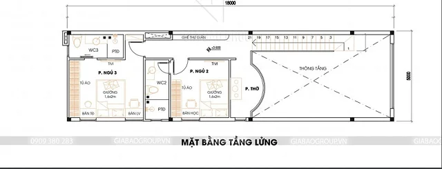 Mặt bằng côn năng tầng lửng nhà phố hiện đại