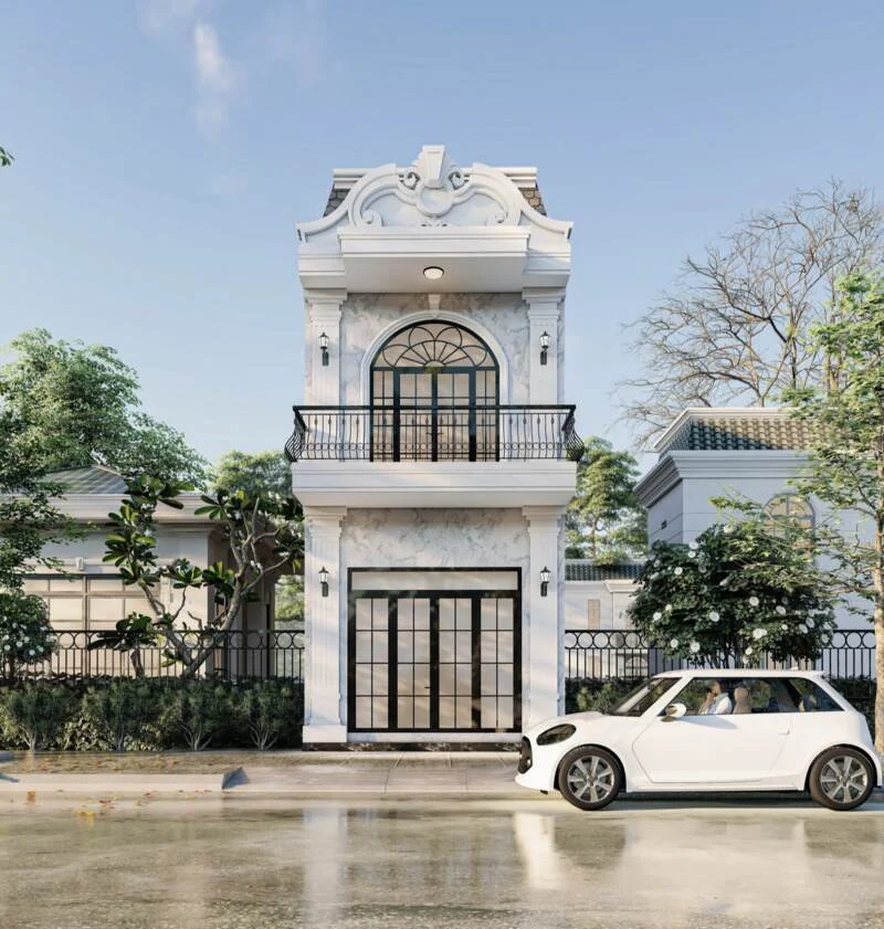 Mẫu nhà phố 2 tầng tân cổ điển có gara ô tô