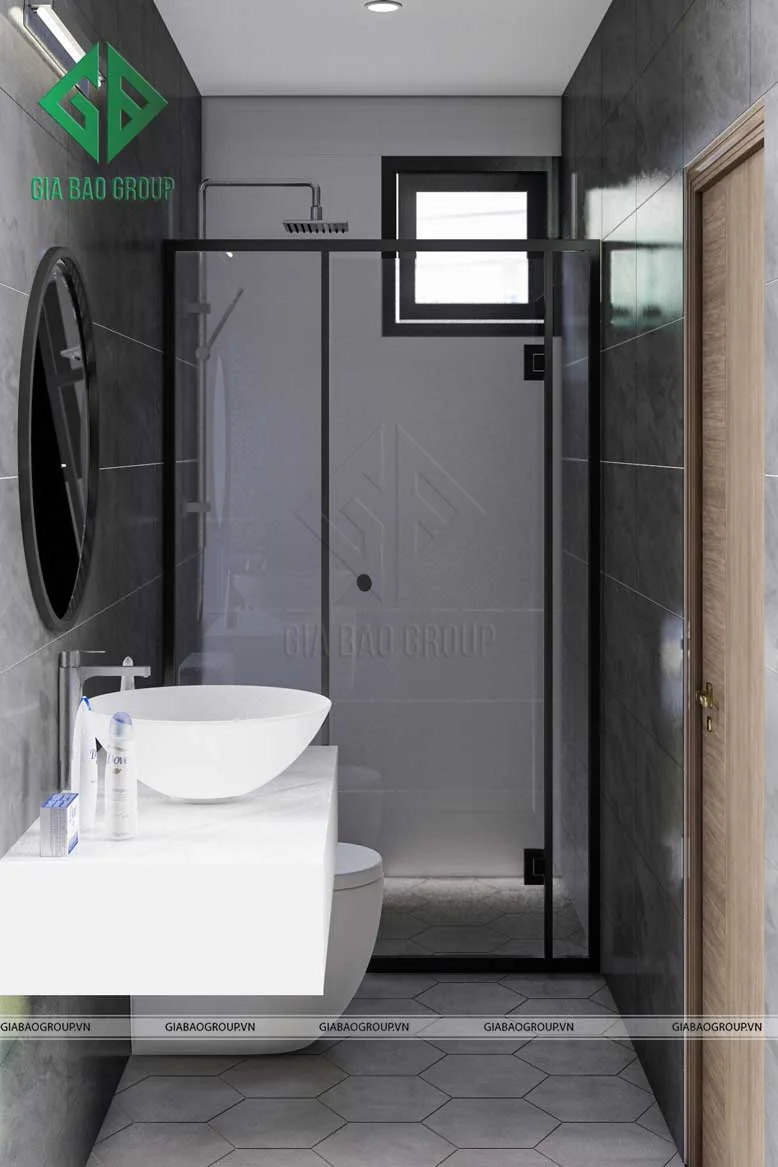 Khu vực tắm và khu vực vệ sinh cách nhau bởi hệ kính cường lực