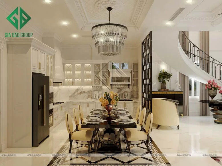 Nội thất tân cổ điển với thiết kế phòng bếp cao cấp
