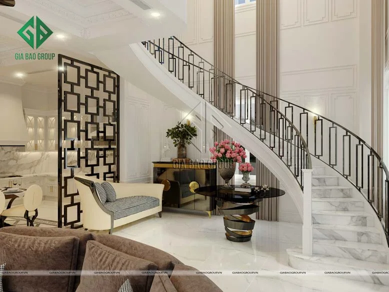 Hệ thống cầu thang uốn lượn sang trọng trong mẫu thiết kế nội 