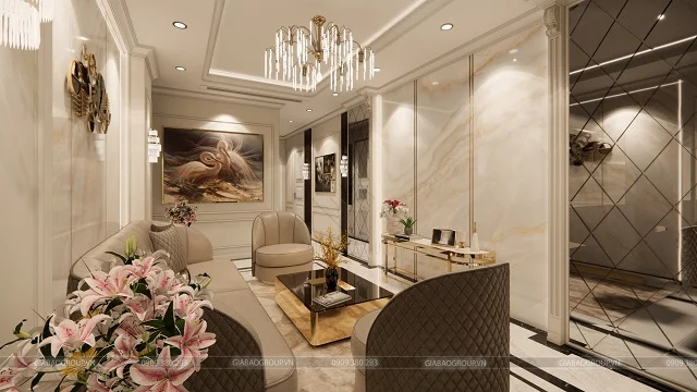 Sảnh chính tầng 3 của thiết kế nội thất tân cổ điển