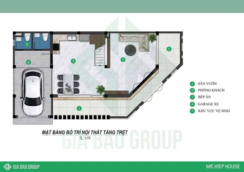 Bản thiết kế biệt Thự 3 tầng cho tầng trệt