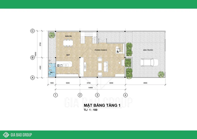 Mặt bằng tầng 1 trong thiết kế biệt thự hiện đại đẹp