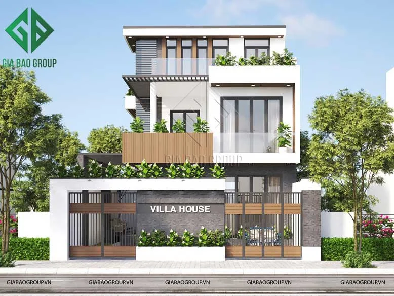 Mặt tiền công trình thiết kế nhà biệt thự phố bề thế và phóng khoáng