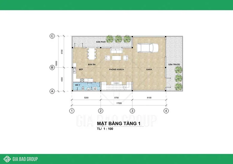 Tầng trệt mẫu nhà phố 3 tầng cực kỳ thông thoáng