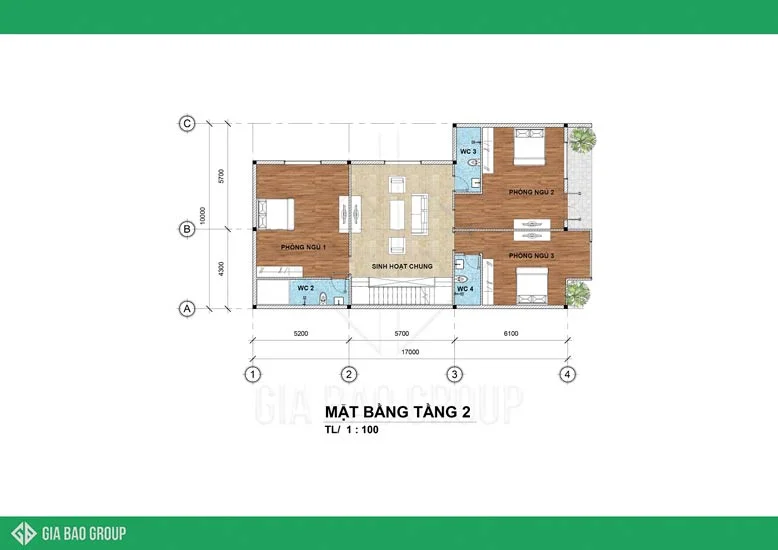 Tầng 2 mẫu nhà phố 3 tầng là không gian nghỉ ngơi và thư giãn