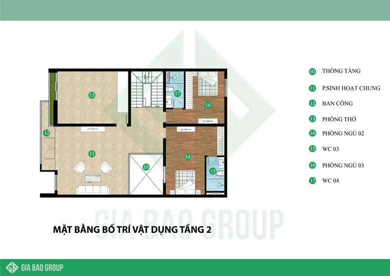 Bản vẽ thiết kế tầng 2 cho mẫu nhà phố 3 tầng đẹp