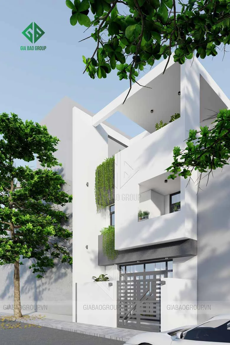Thiết kế kiến trúc hiện đại hình khối của nhà phố 3 tầng phù hợp cho hoạt động kinh doanh hoặc sinh sống