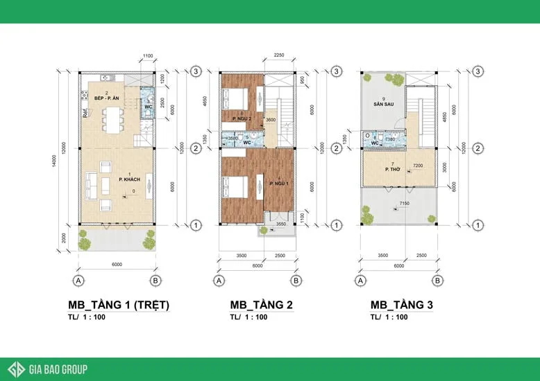 Bản vẽ thiết kế nhà phố 3 tầng với kiến trúc hiện đại hình khối