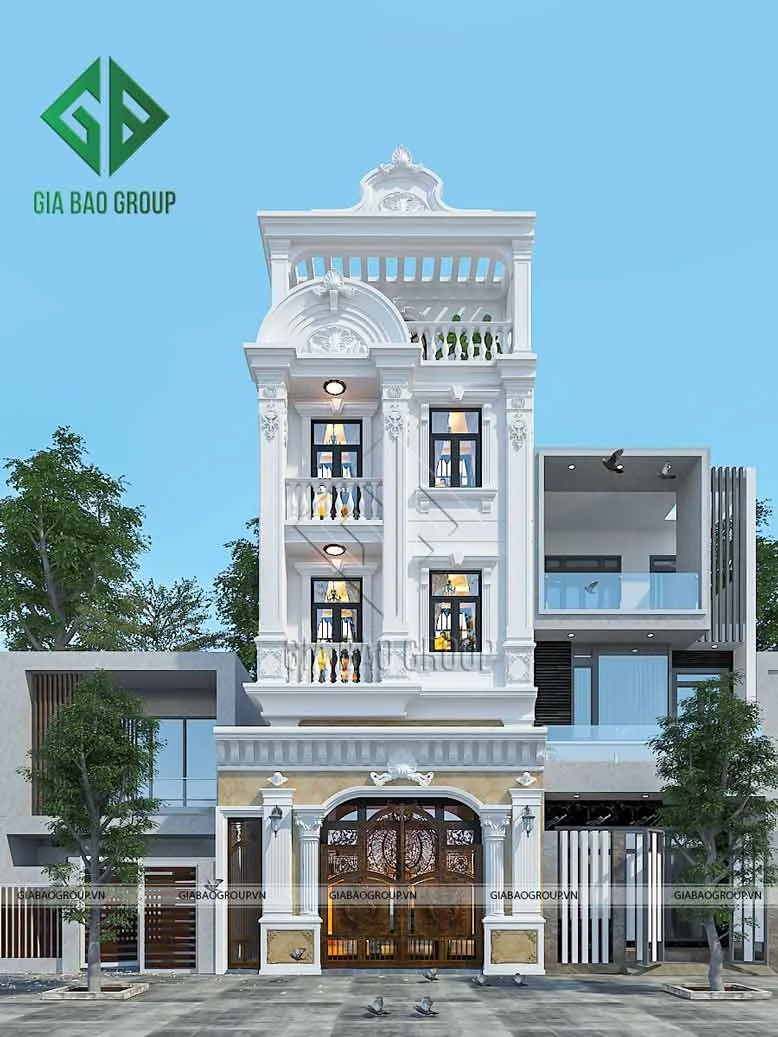 Nhà phố tân cổ điển với cổng nhà hoành tráng