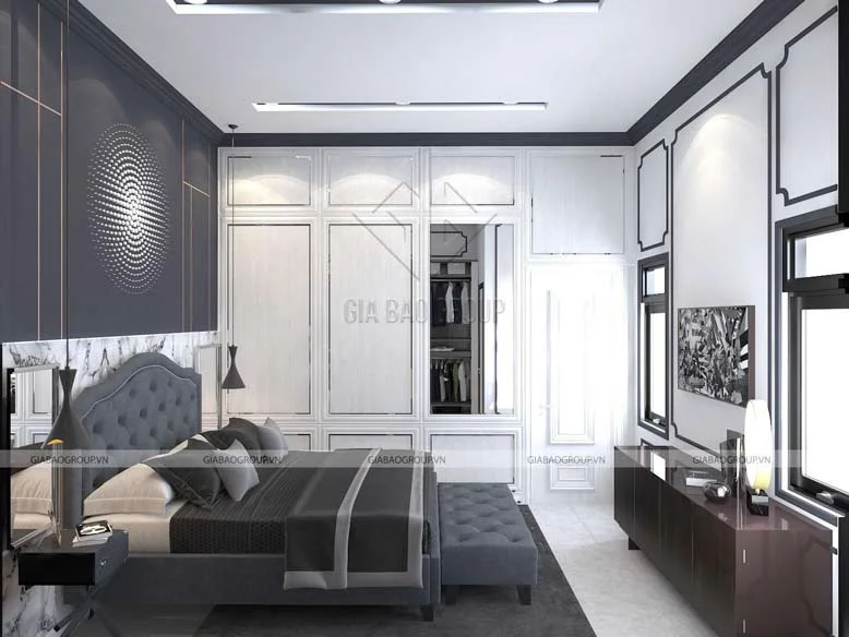 Nội thất phòng ngủ được thiết kế riêng biệt và sang trọng của nhà phố tân cổ điẻn