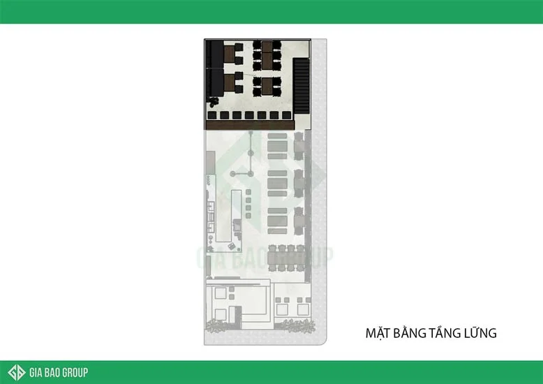 Mằt bằng tầng lửng của thiết kế nội thất quán cafe đẹp