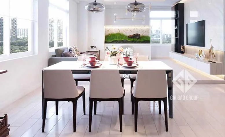 Nội thất căn hộ chung cư đẹp cho phòng bếp thanh lịch, tràn ngập ánh sáng