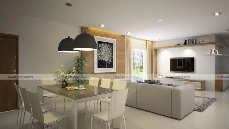 Thiết kế phòng khách biệt thự 2 tầng mái thái tại Long An
