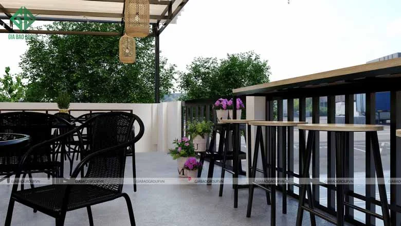 Thiết kế quán cafe đẹp với vật liệu ấn tượng
