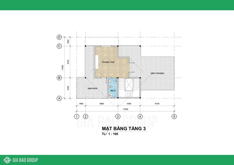 Tầng 3 của mẫu thiết kế thi công biệt thự hiện đại 3 tầng đẹp