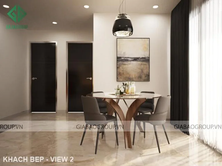 Nội thất trong thiết kế thi công căn hộ Q12 được bày trí bắt mắt, sang trọng